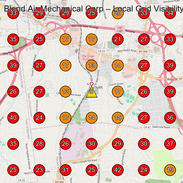 Blend Air Mechanical Corp GeoGrid visibility map for Hvac Contractor in Hillburn